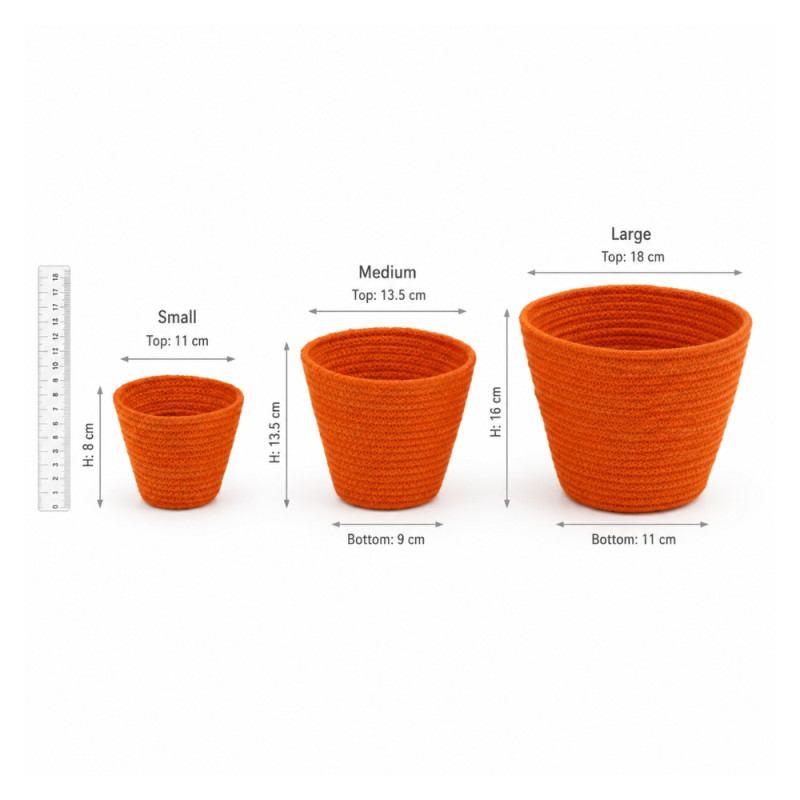 Avant-Garde orange rattan-style plant pots available in a set of three different sizes – Orange (3PCS)