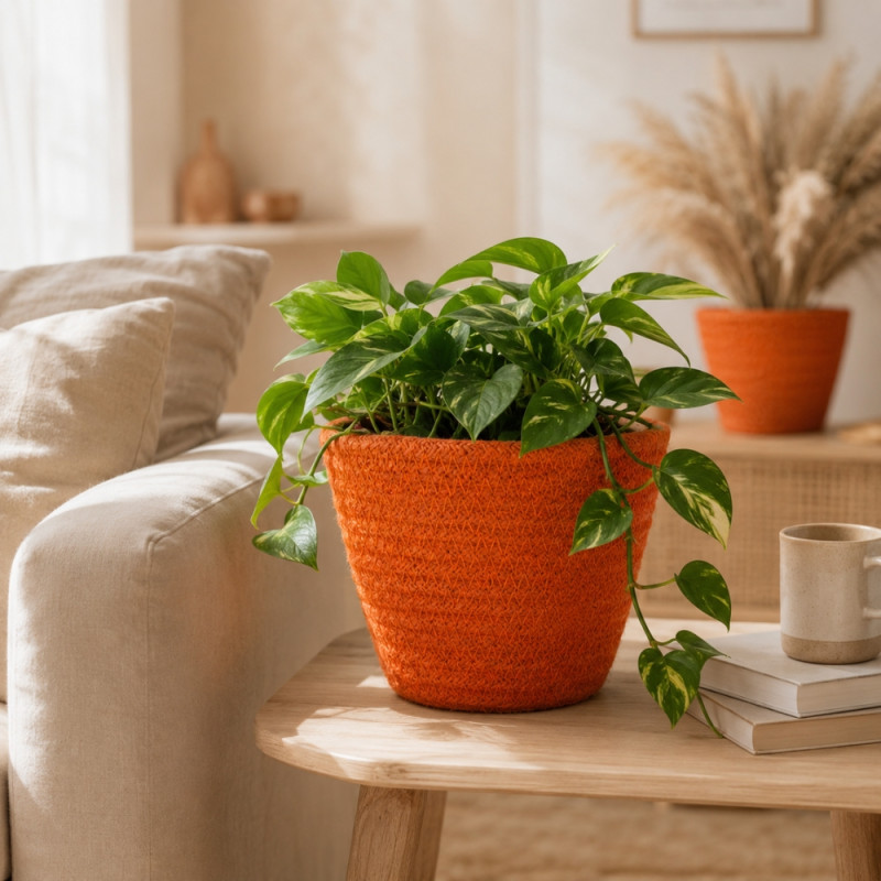 Avant-Garde orange rattan-style plant pots available in a set of three different sizes – Orange (3PCS)