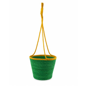 Futuristic braided jute rope hanging planter with a green body and yellow border – Yellow & Green (16 x 19 x 0cm) Futuristic braided jute rope hanging planter with a green body and yellow border – Yellow & Green (16 x 19 x 0cm)