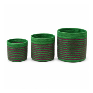 Next-Gen handmade woven storage baskets featuring green and maroon striped designs in varying sizes – green & Maroon (3 PCS) Next-Gen handmade woven storage baskets featuring green and maroon striped designs in varying sizes – green & Maroon (3 PCS)