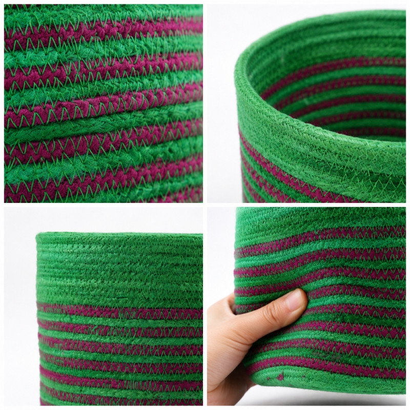 Next-Gen handmade woven storage baskets featuring green and maroon striped designs in varying sizes – green & Maroon (3 PCS)