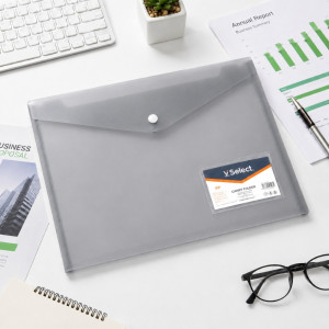 VSelect Brand Snap Button Plastic Envelope Folder for A4 Documents (34x24cm) – Light Gray