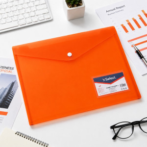 Orange A4 Plastic Document Envelope File with a Snap Button Closure
