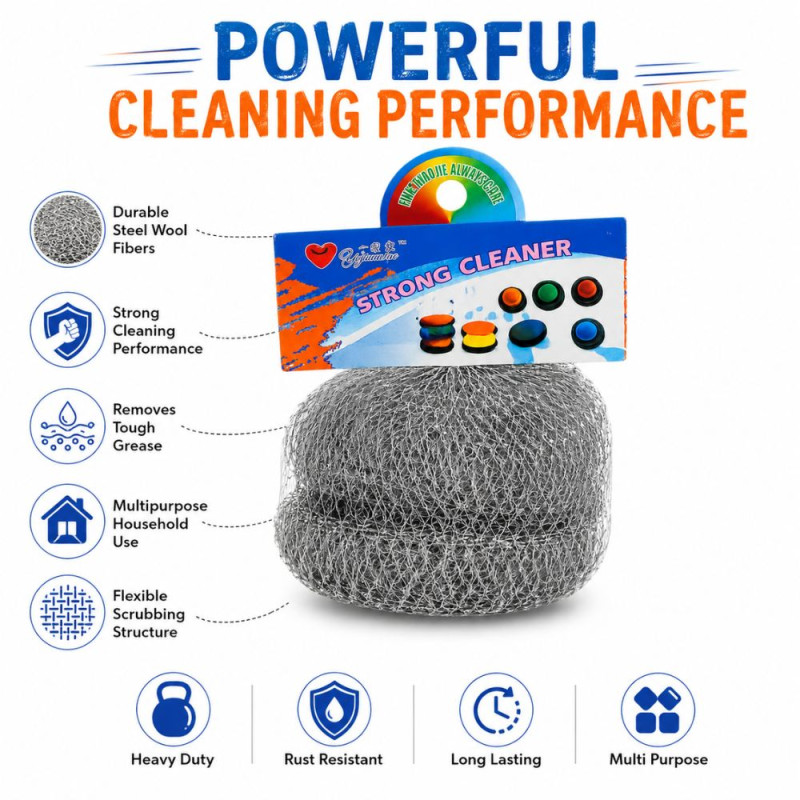Classic Grade Steel Wool Scrubber Designed for Home & Professional Cleaning – Silver