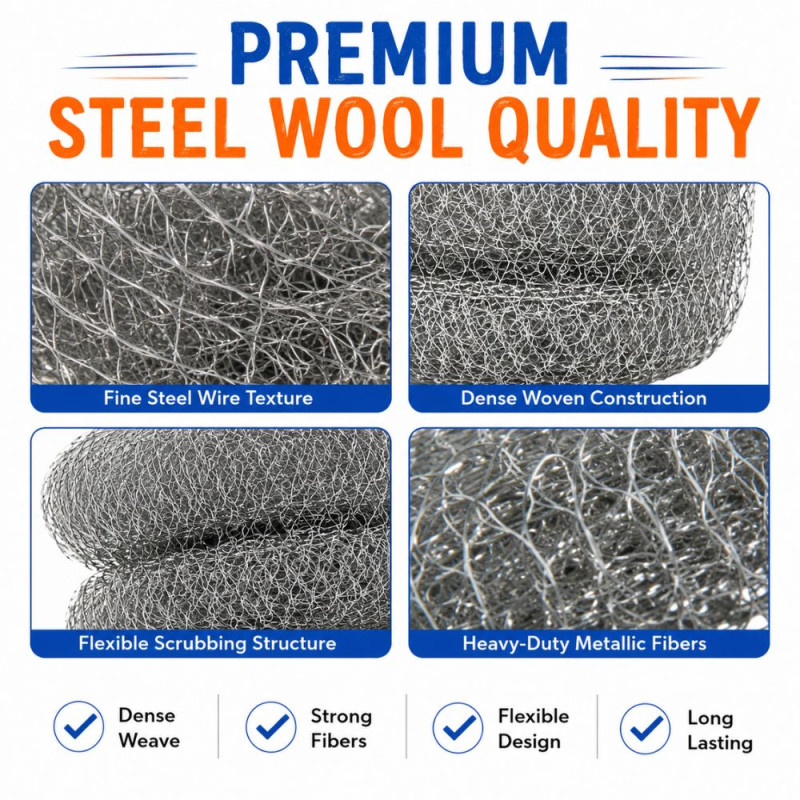 Classic Grade Steel Wool Scrubber Designed for Home & Professional Cleaning – Silver