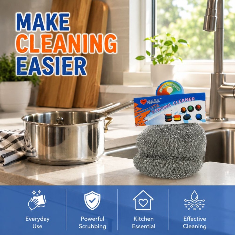 Classic Grade Steel Wool Scrubber Designed for Home & Professional Cleaning – Silver