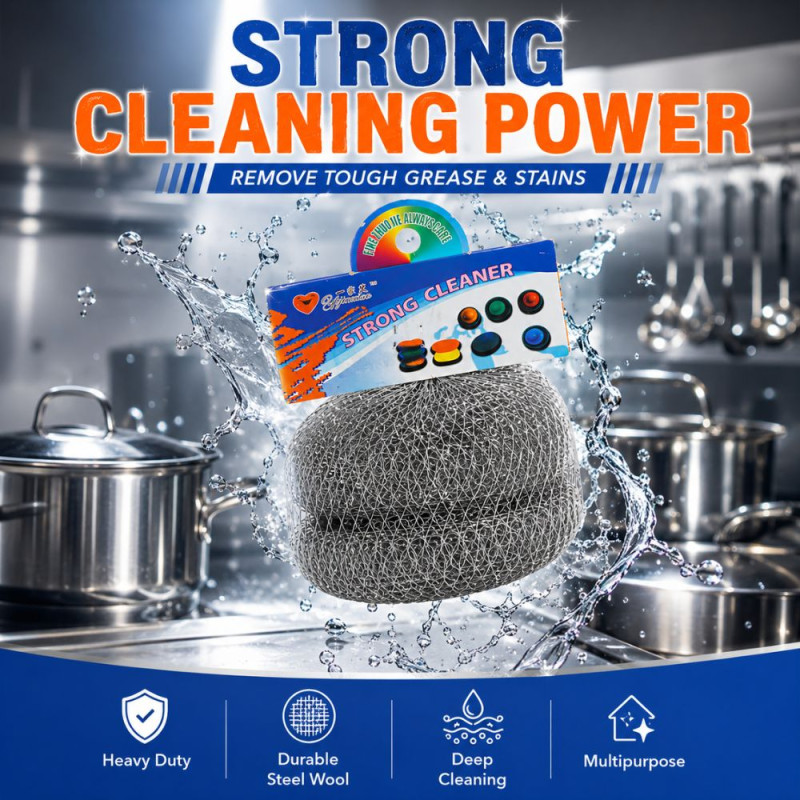 Classic Grade Steel Wool Scrubber Designed for Home & Professional Cleaning – Silver