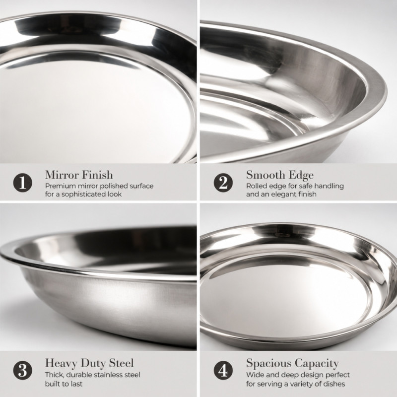 Stainless Steel Round Serving Tray – Mirror Polish Silver (40.5 x 3.5cm)