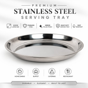 Stainless Steel Round Serving Tray – Mirror Polish Silver (45.5 x 4cm)