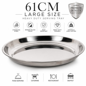 Stainless Steel Round Serving Tray – Mirror Polish Silver (61 X 5CM)