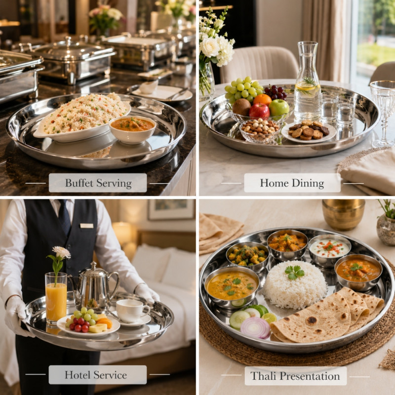 Stainless Steel Round Serving Tray – Mirror Polish Silver (61 X 5CM)