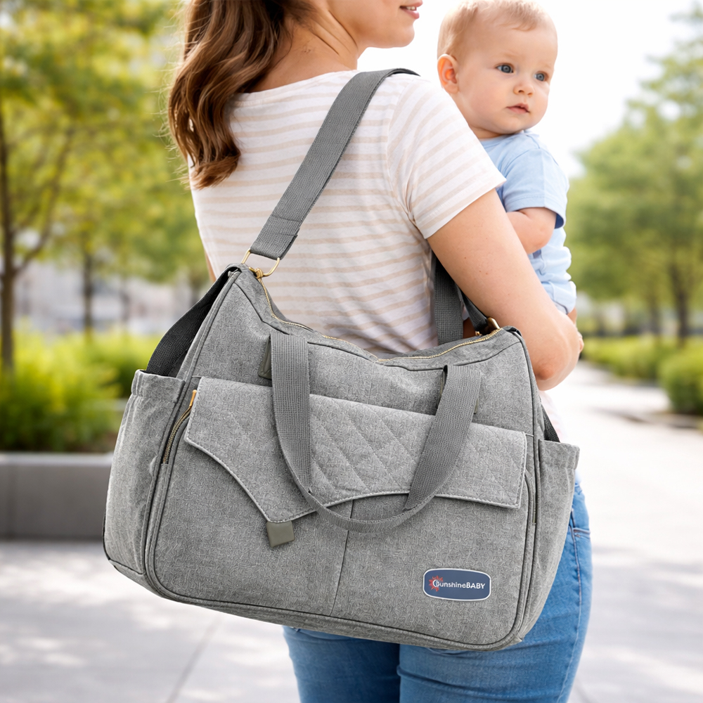 Multi-Functional Baby Diaper Caddy Organizer – Heather Grey (38cm)